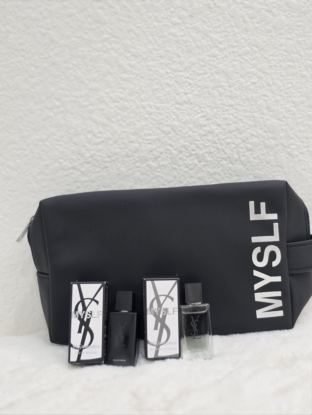 YSL Black 'MYSLF' Travel Toiletry Bag with Mini YSL Fragrances